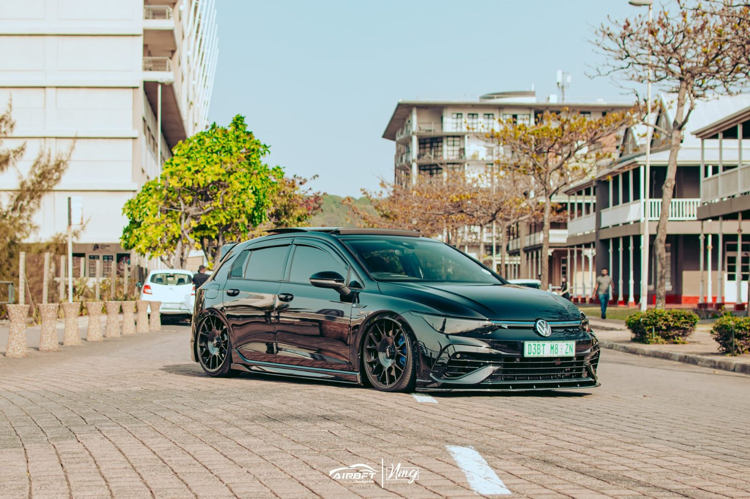 Black Volkswagen Golf on AIRBFT air suspension