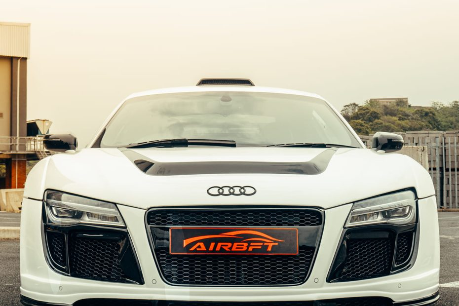 White Audi R8 on AIRBFT air suspension